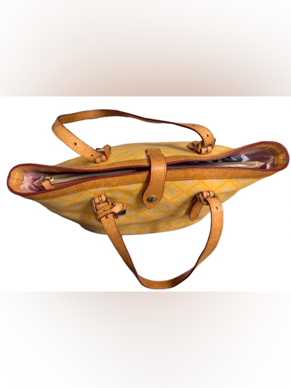 Dooney & Bourke East/West Monogram Shopper Tote with Vachetta Trim (Yellow)-GUC - Picture 12 of 16